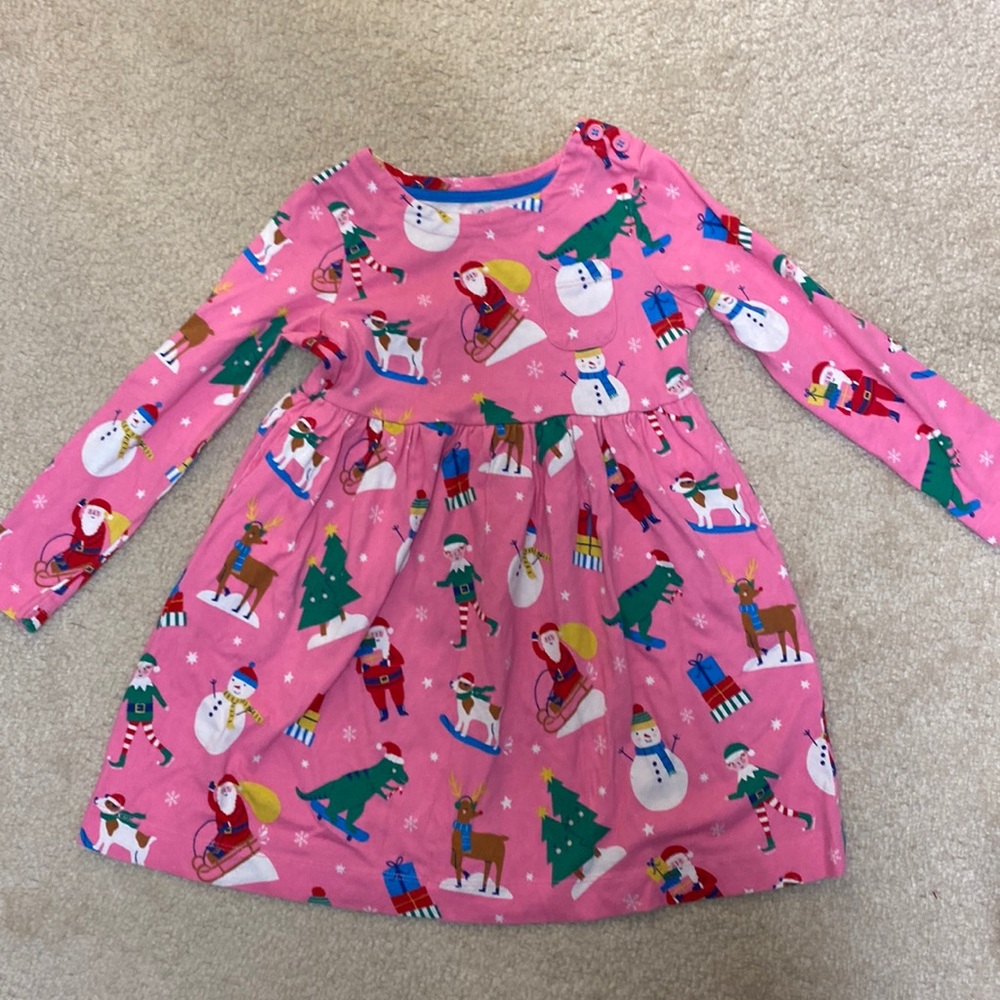 Mini boden pink fun jersey Christmas dress size 3/4